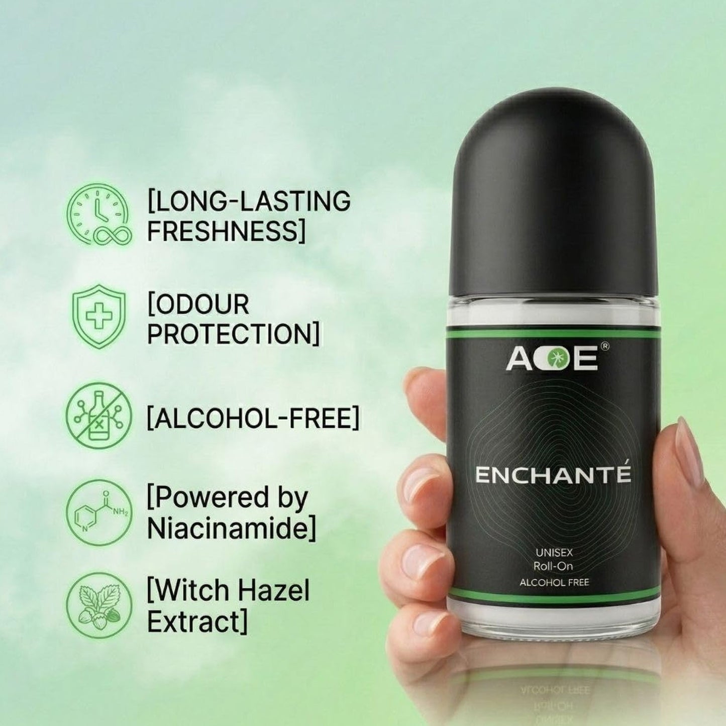 AOE Premium Long Lasting Unisex Roll-On Deodorant Body Fragrance (1 Pc, 50 ML / Green)