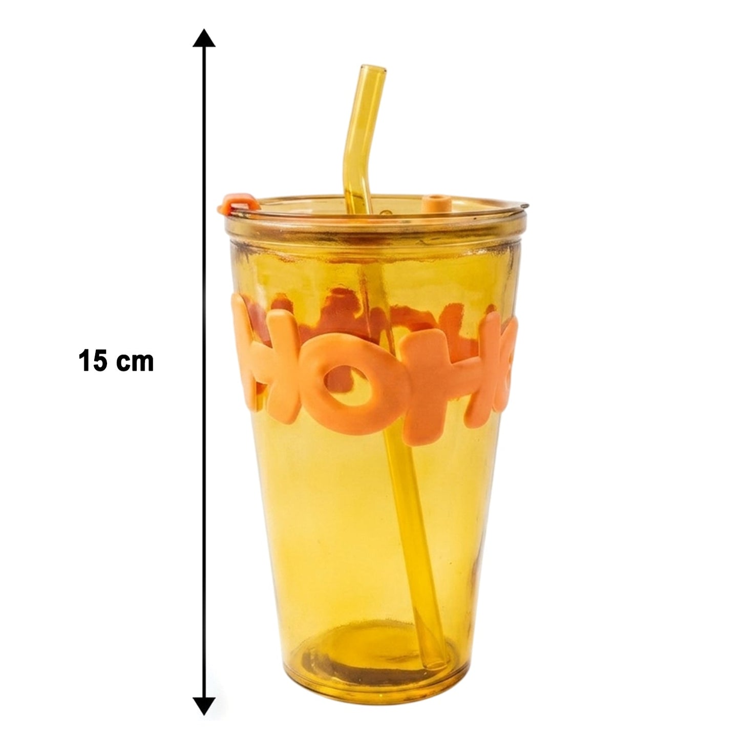 Transparent Glass Tumbler with Lid and Straw (450 ML)
