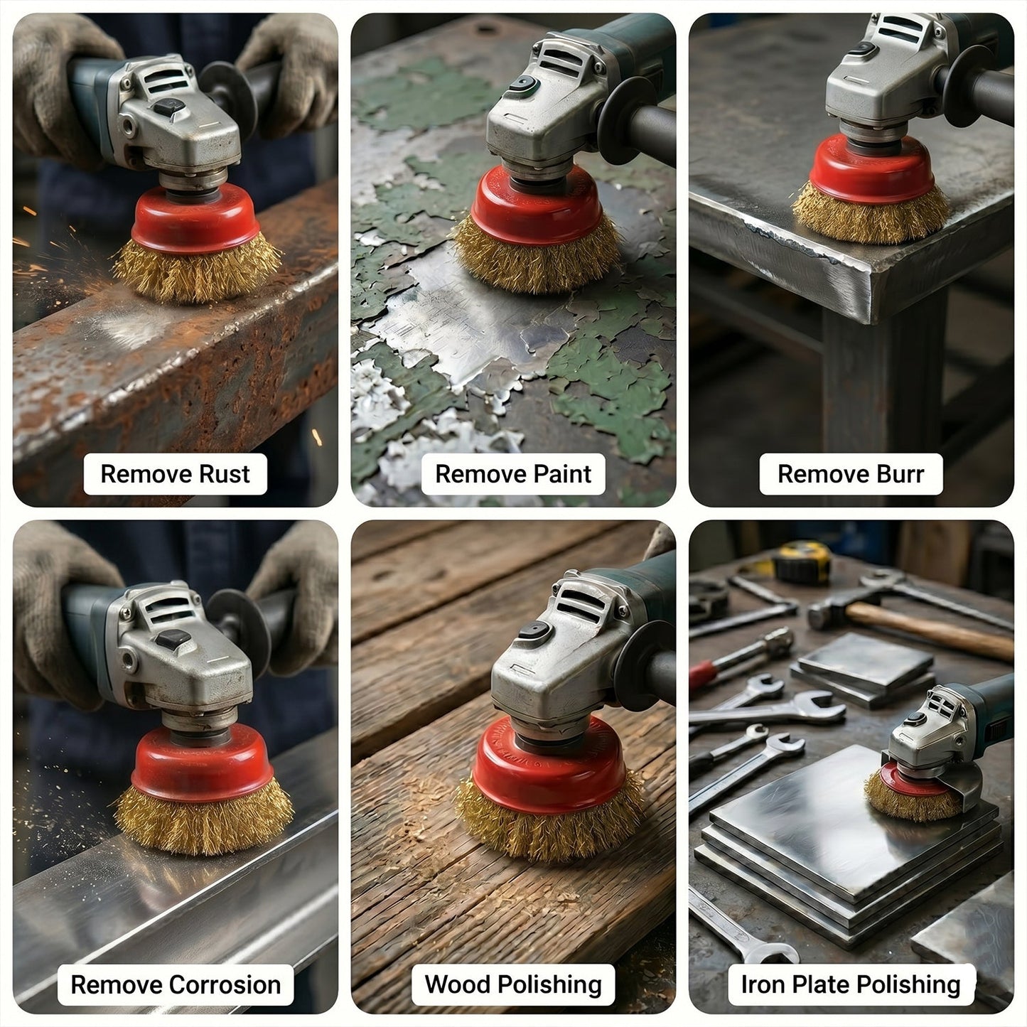 Heavy Duty Gold Wire Cup Brush for Metal Cleaning & Polishing
