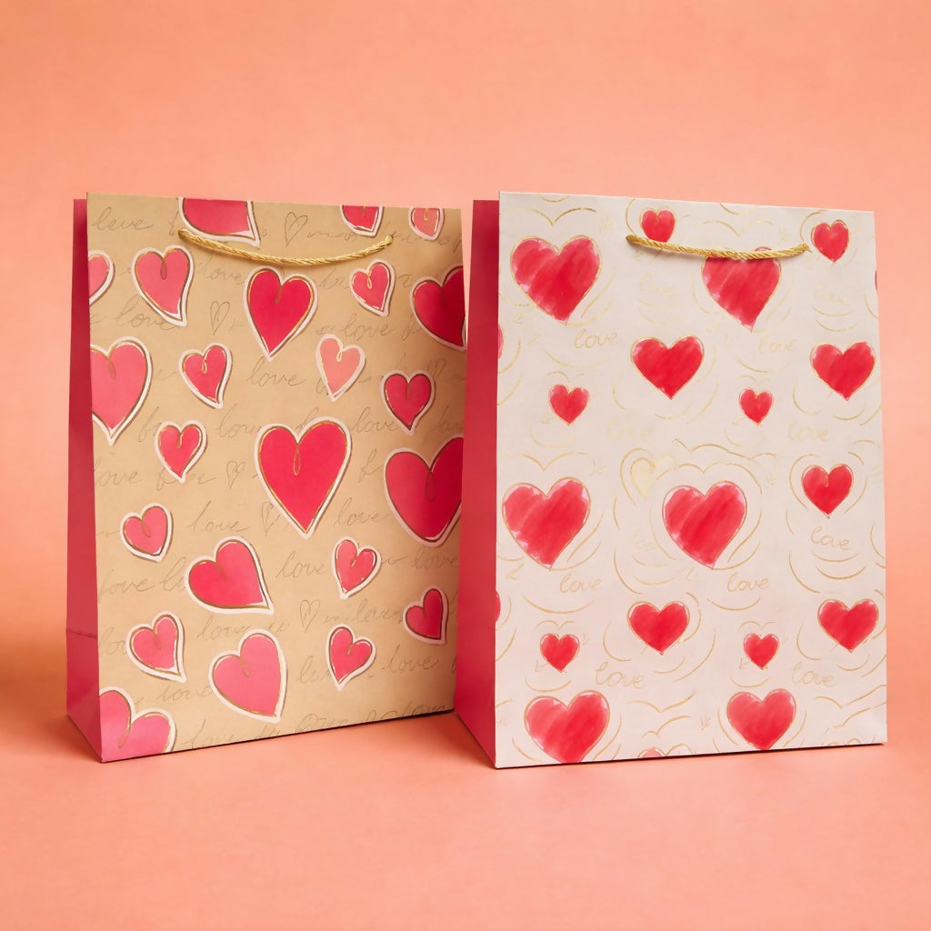 Heart Print Gift Paper Bag with Handle for Special Occasions