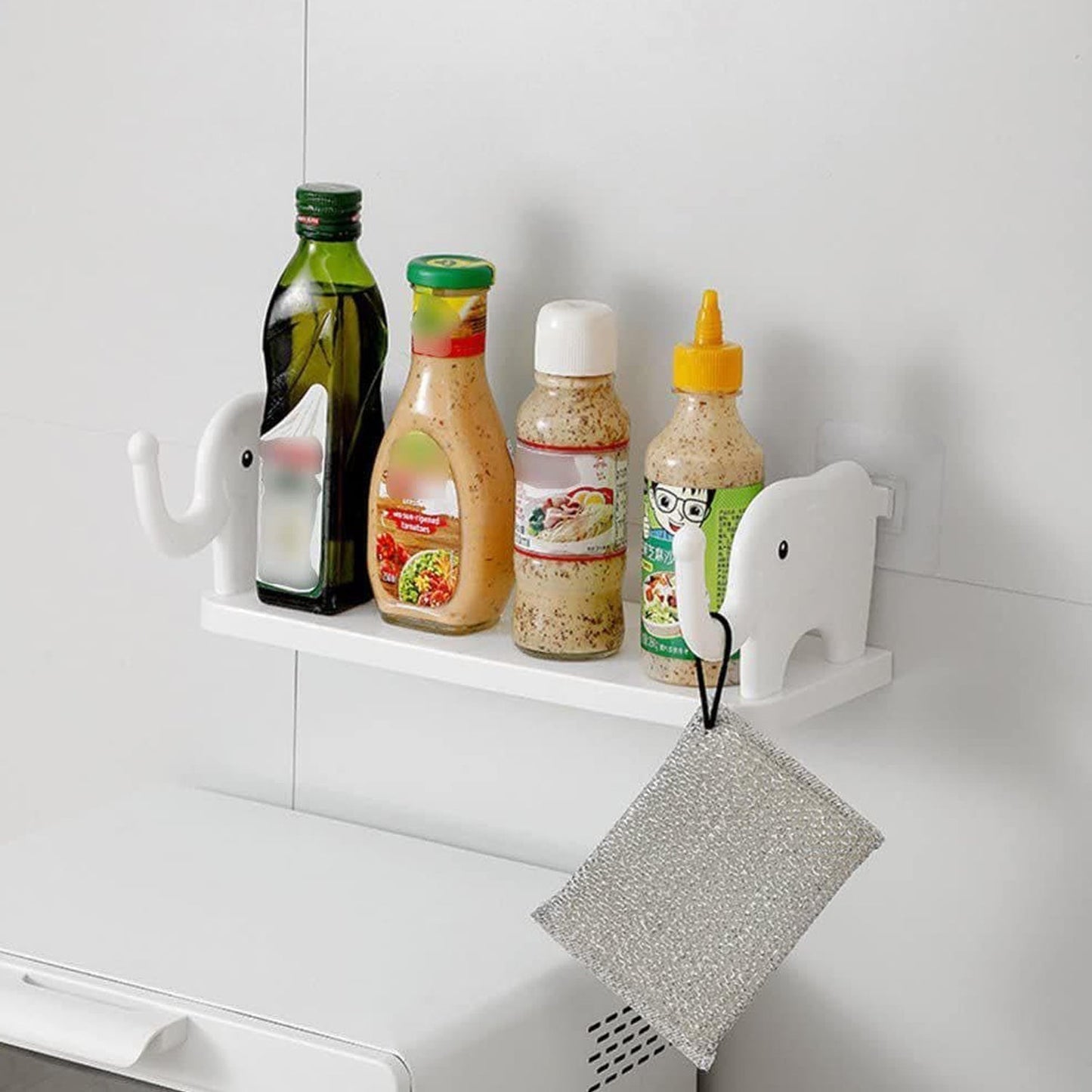Multifunctional Elephant-Shaped Wall Shelf – No-Punch Mini Organizer for Kitchen, Bathroom & Bedroom
