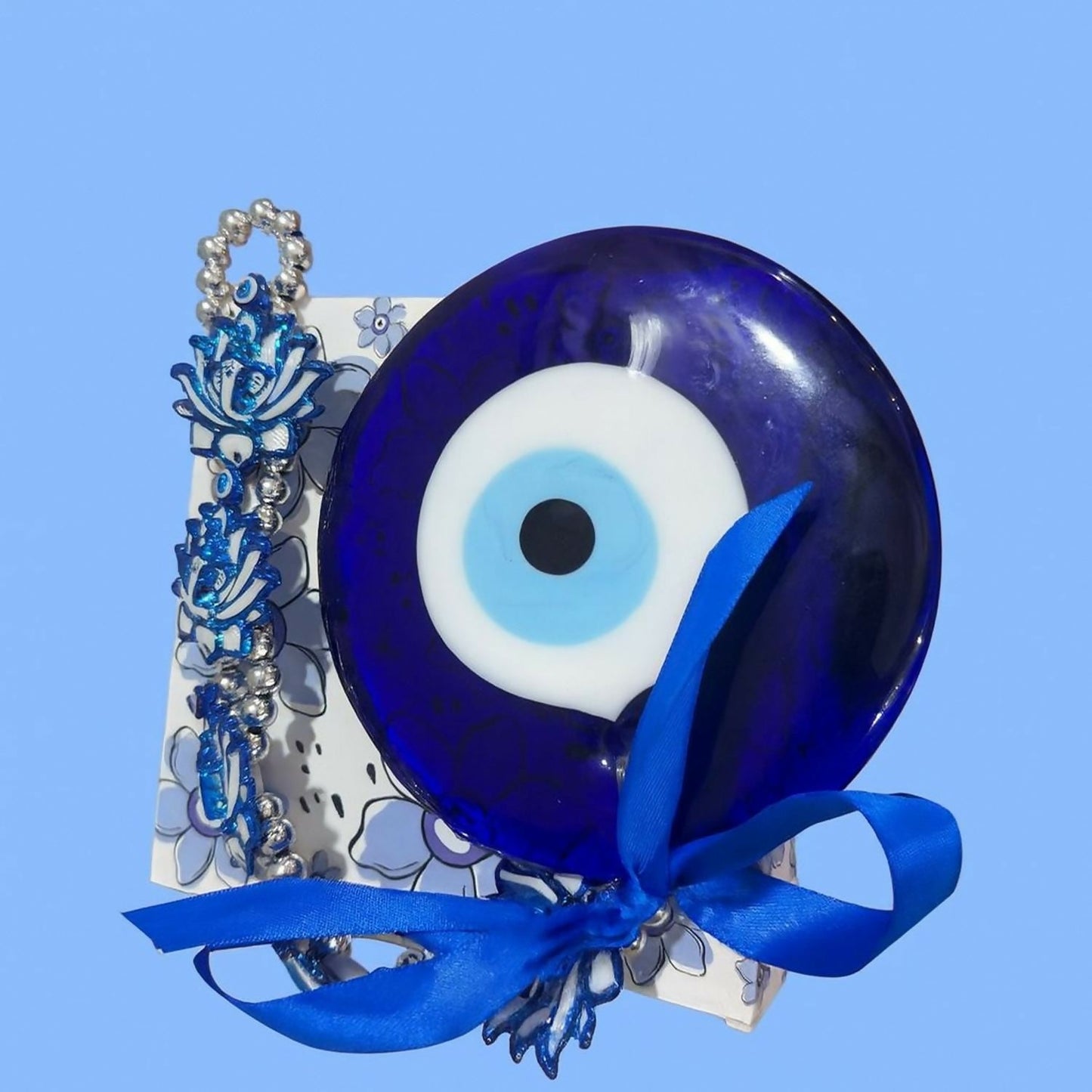Evil Eye Wall Hanging with Blue Lotus & Om Nazar Battu for Home Office Car Decor