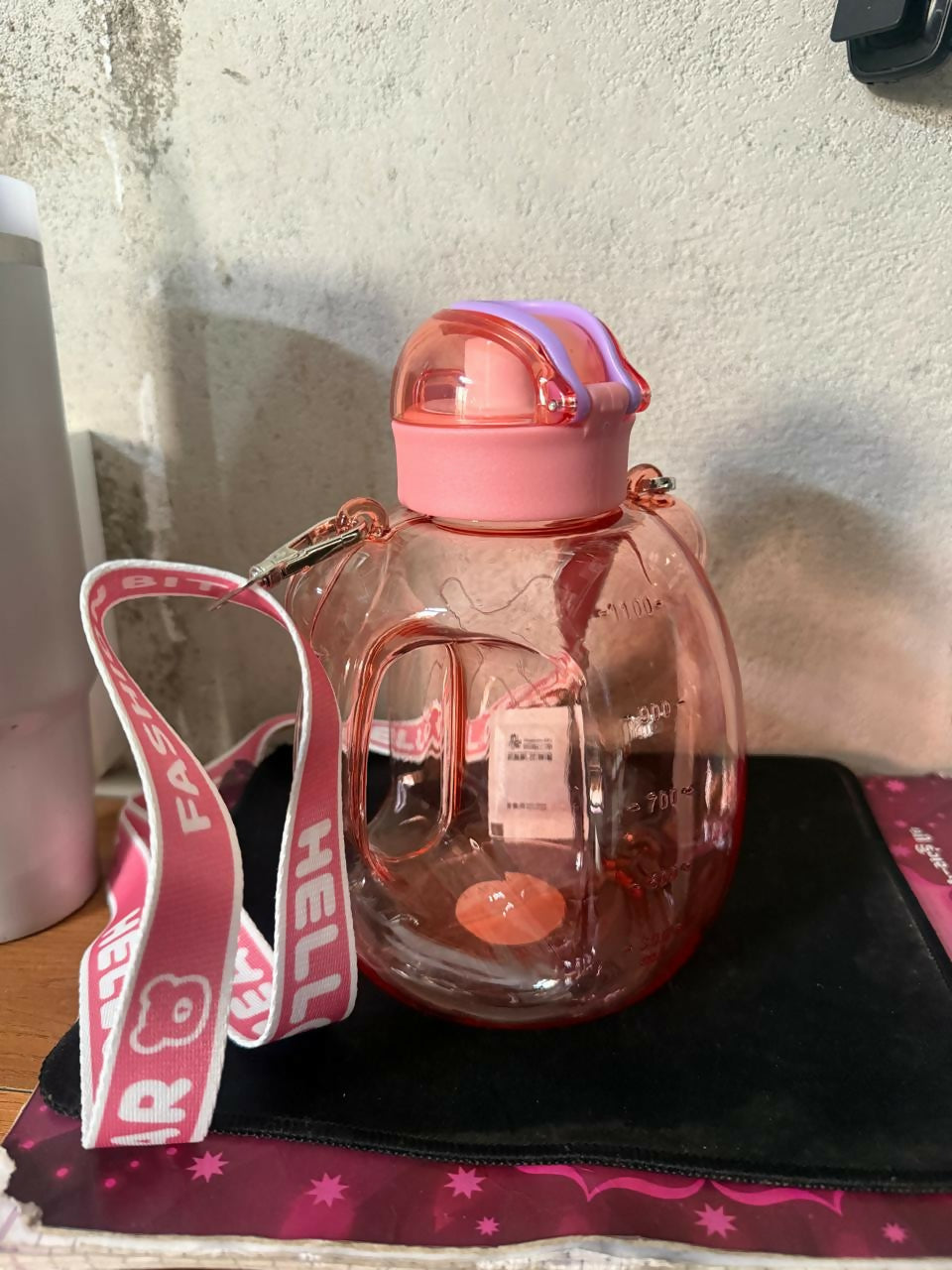 Kids Bear Shape Water Bottle with Straw & Adjustable Sling Strap