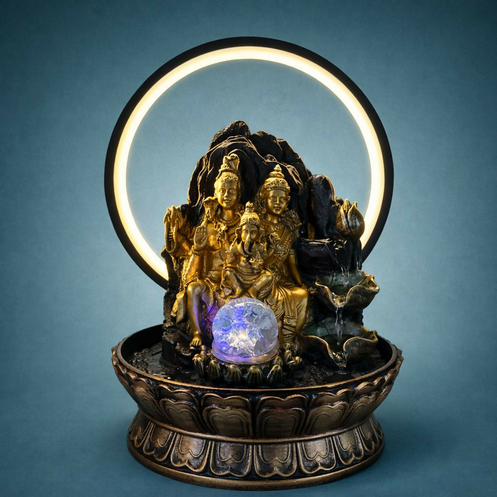 Shiv Parivar LED Water Fountain with Halo Ring Light