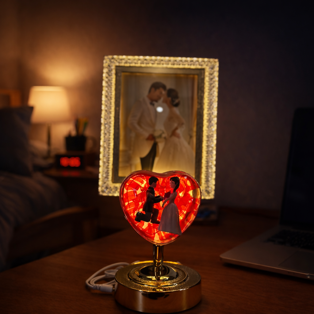 LED Heart Couple Photo Frame Lamp with Decorative Stand