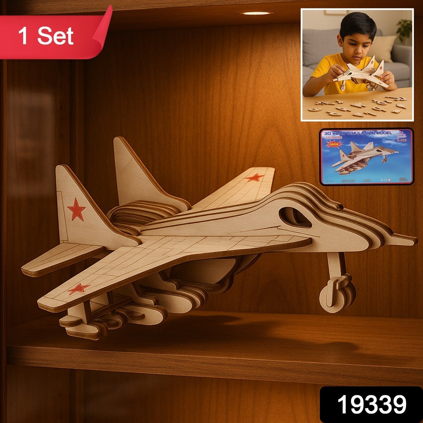 3D Wooden Fighter Jet Puzzle DIY Assembly Kit