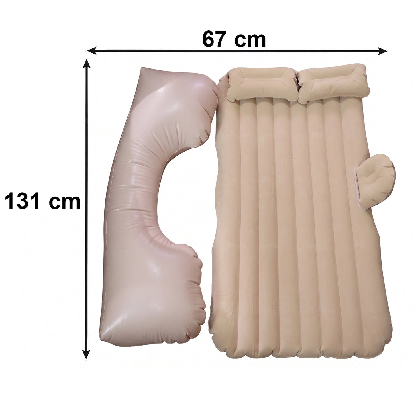 Portable Car Air Mattress Bed Set with Pump & Pillows Inflatable (Beige)