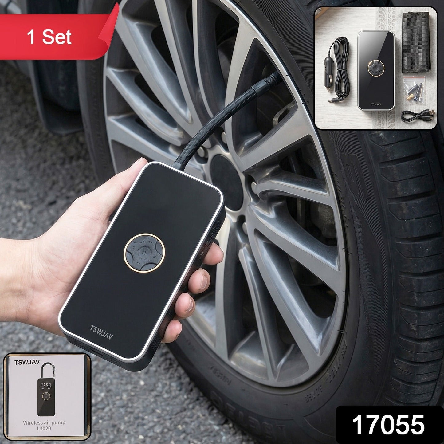 Portable Electric Car Tyre Air Pump – Rechargeable Wireless Inflator (1 Set)