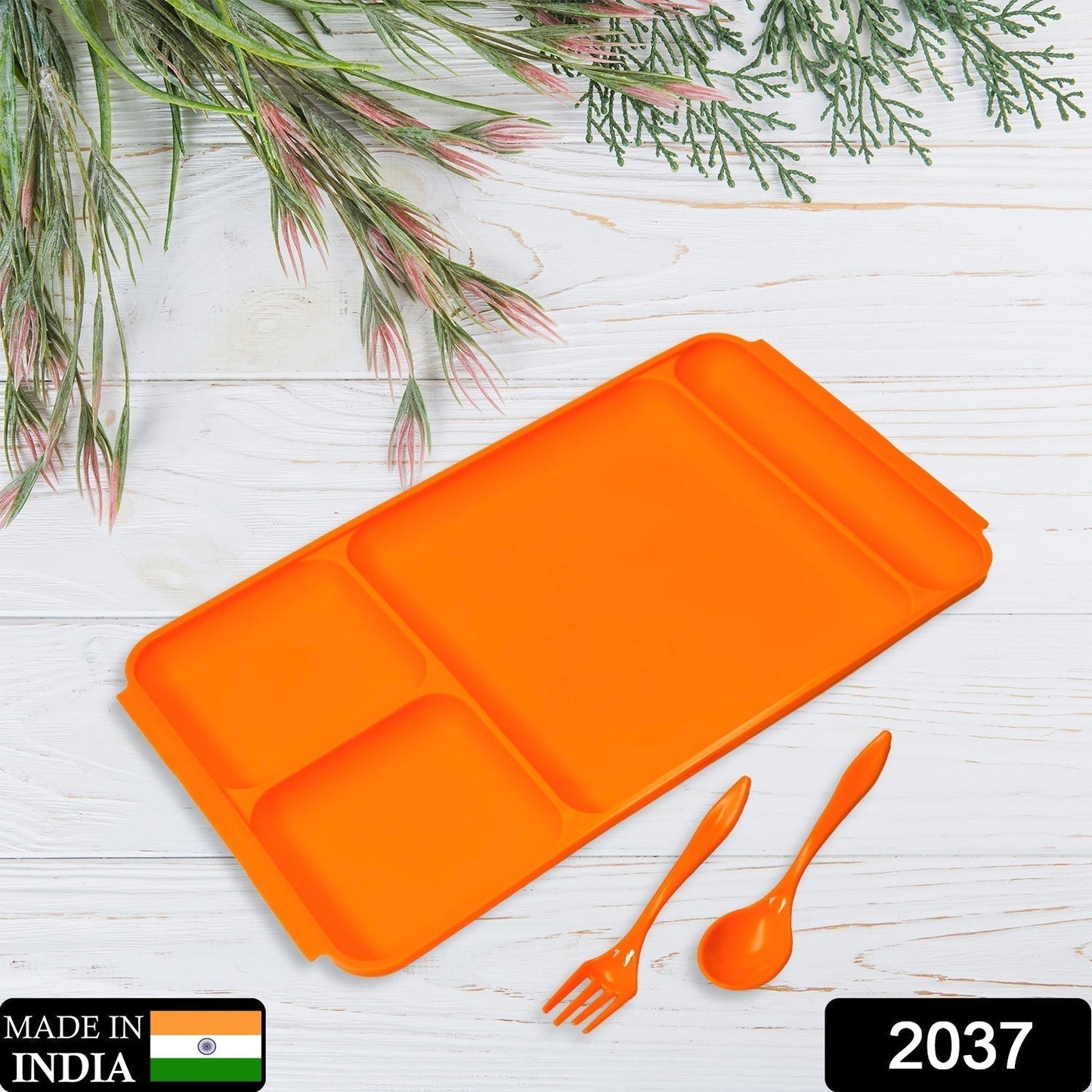 4-Compartment Plastic Dish Set with Spoon & Fork – Versatile Dinner & Pav Bhaji Plate