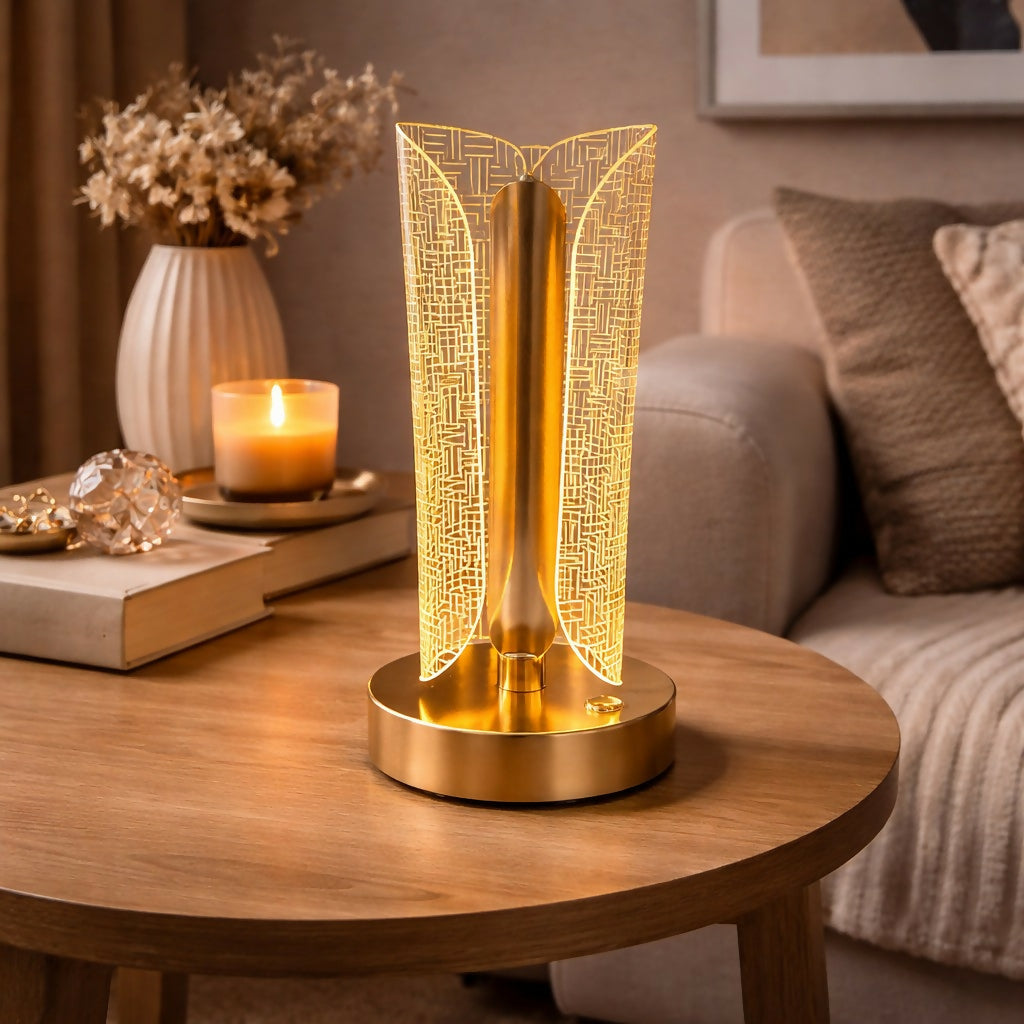 Decorative LED Table Lamp with Pattern Shade Warm Light (Design may vary)