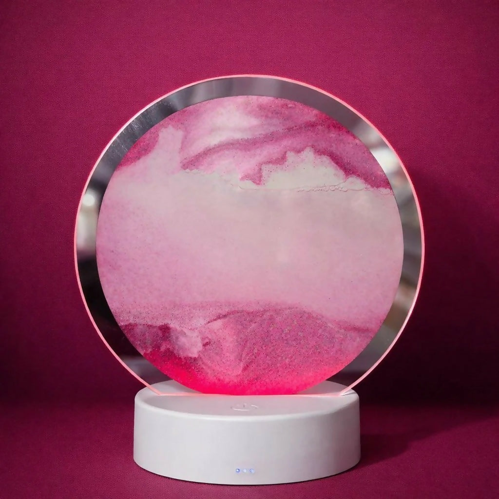 Pink Sand Modern Circular LED Table Lamp with Artistic Acrylic Design