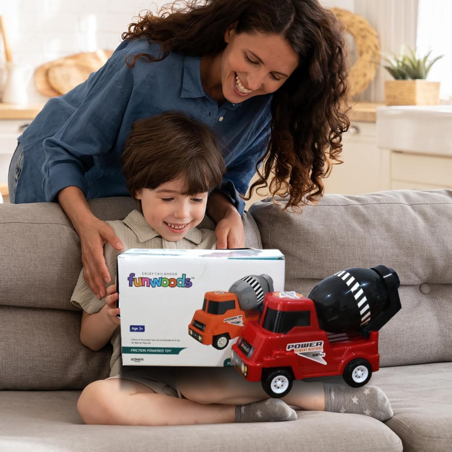 Kids Power Cement Mixer Toy Truck Friction Powered Construction Vehicle Rotating Drum Play Toy for Children 1 Pc