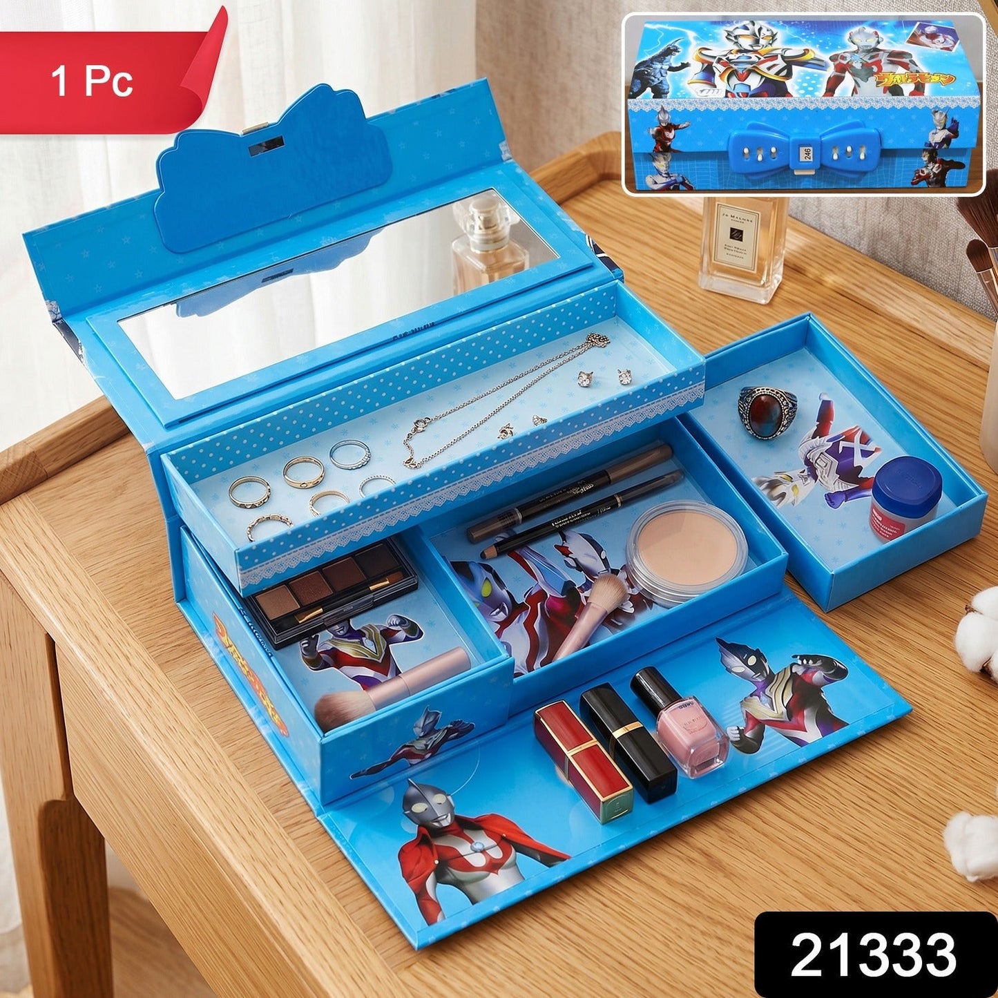 Multipurpose Folding Makeup and Jewelry Storage Box with Mirror (1 Pc)