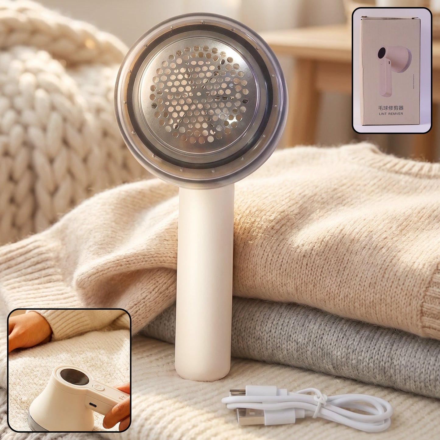 Rechargeable Electric Lint Remover & Fabric Shaver for Clothes, Sweaters, Sofa & Blankets (1 Pc)
