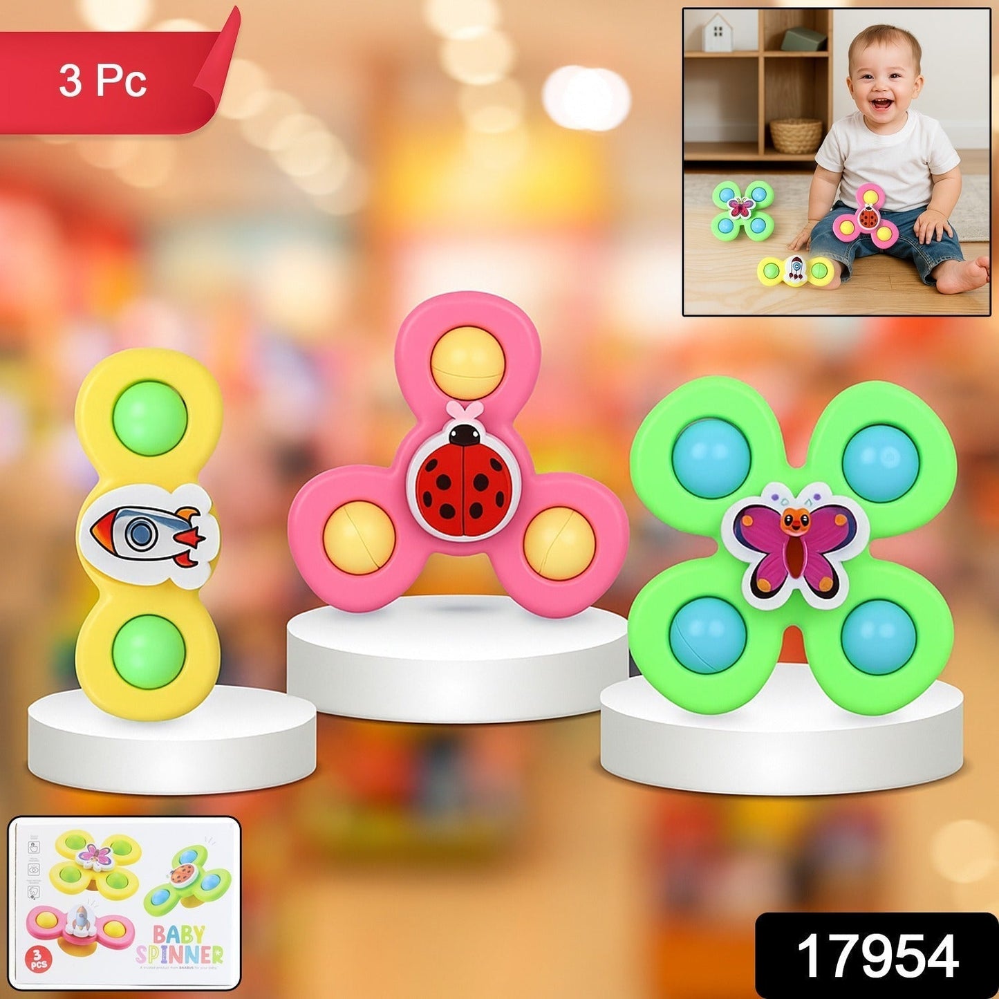 Colour Baby Spinner Toy Set – Suction Cup Sensory Spin Toys (3 Pc Set)