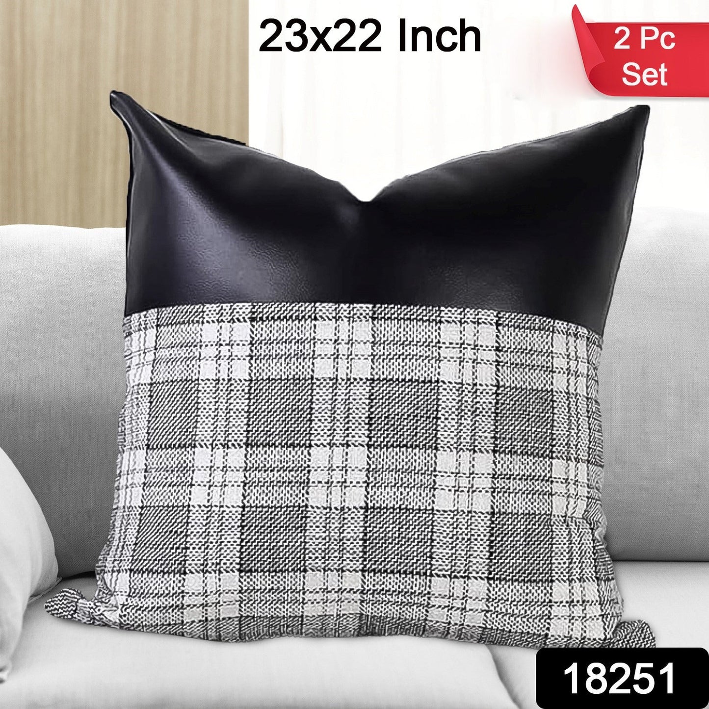 Pillow Covers Cushion Cases Soft Leather and Cotton (23 × 22 Inch / 1 Pair / 2 Pc)