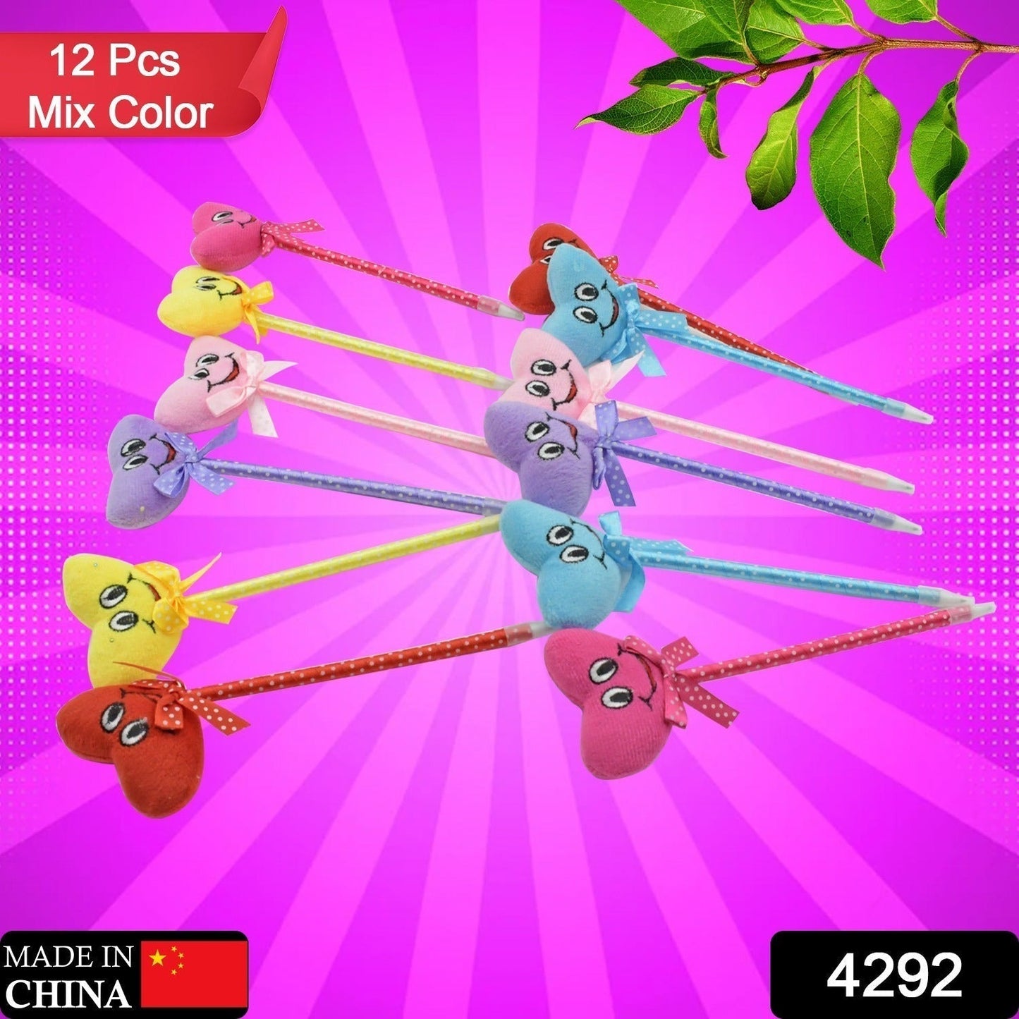 Cute Cartoon Shape & Heart Design Facy Writting Pen Attached Rattle | Ball Pen Smooth Writing For Wedding , Events & Multiuse Pen Best Pen l Use for Kids (12 Pcs Set Mix Design & Color)