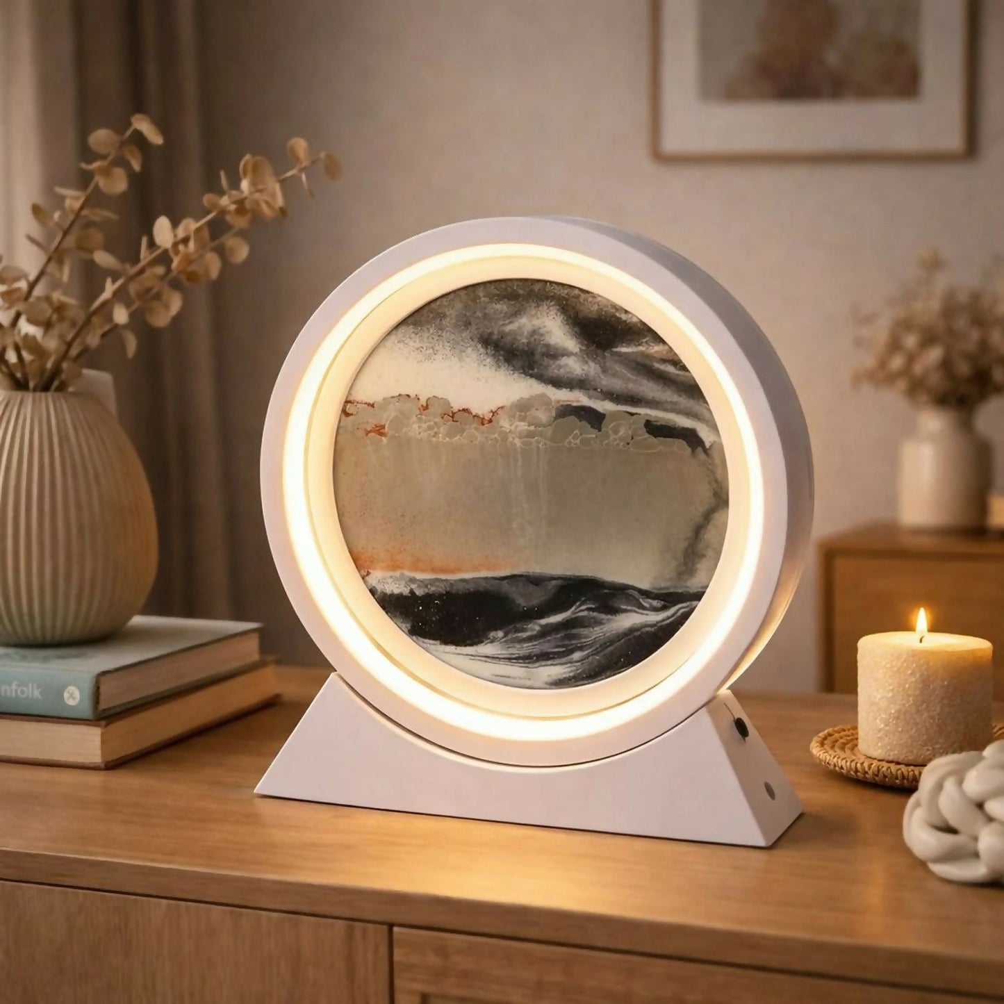 Round Sand Art LED Lamp Moving Sand Frame Night Light