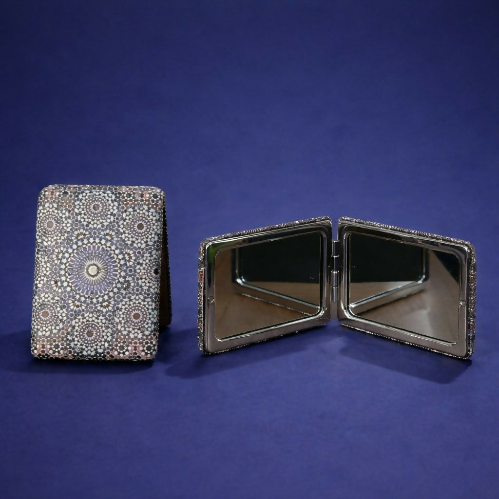 Compact Foldable Pocket Mirror with Elegant Pattern Design
