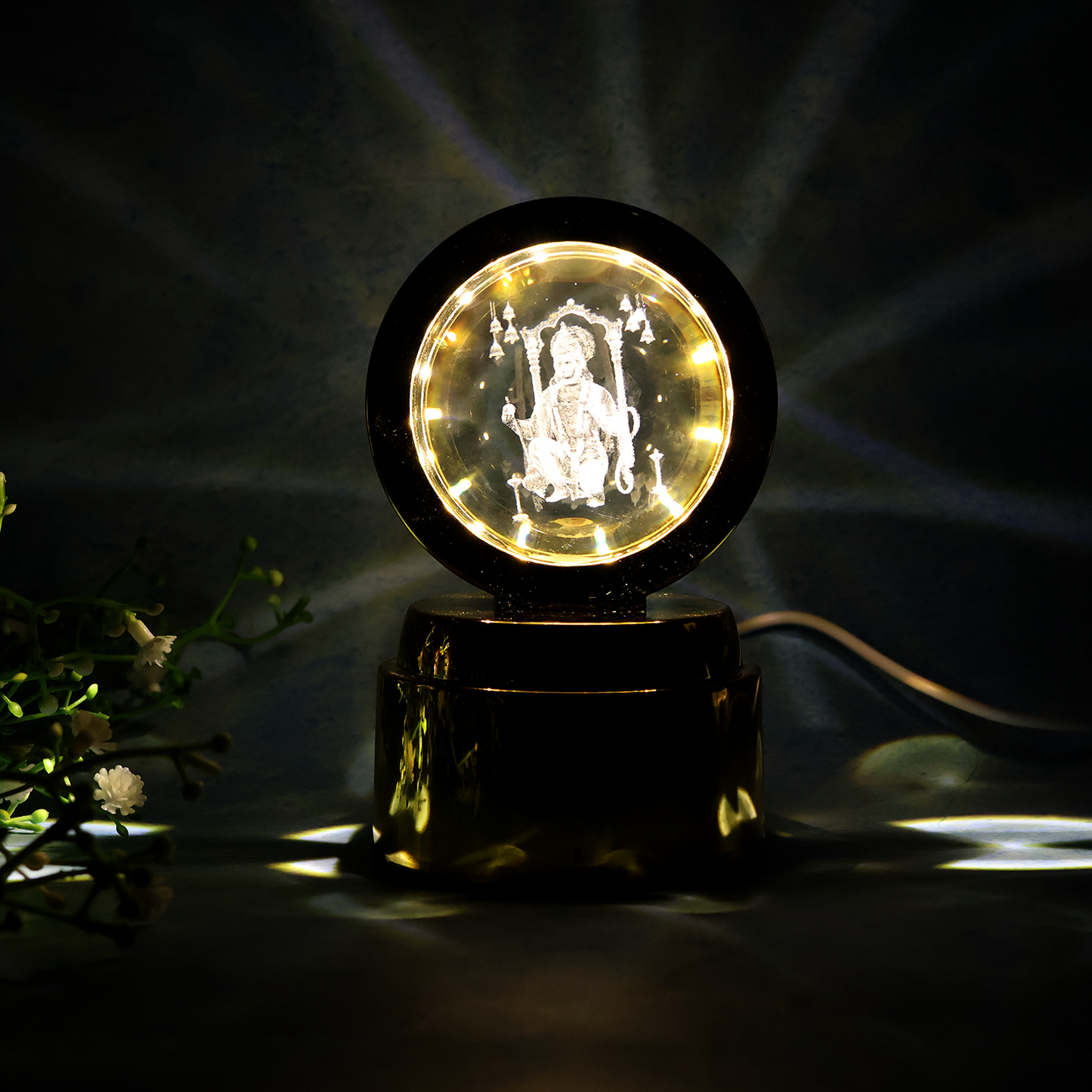 Bajrang Bali 3D Crystal Ball Night Light with LED Illumination (1 Pc)
