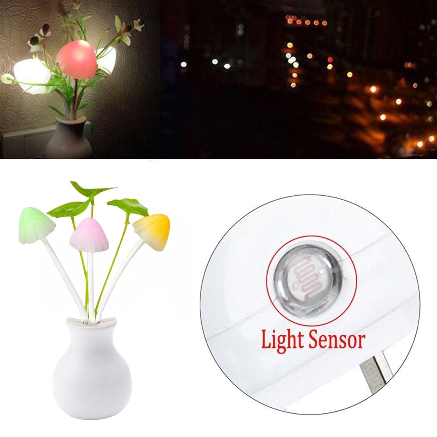 LED Dream Night Light, Auto ON / Off Sensor Mushroom Lamp (Multicolor)
