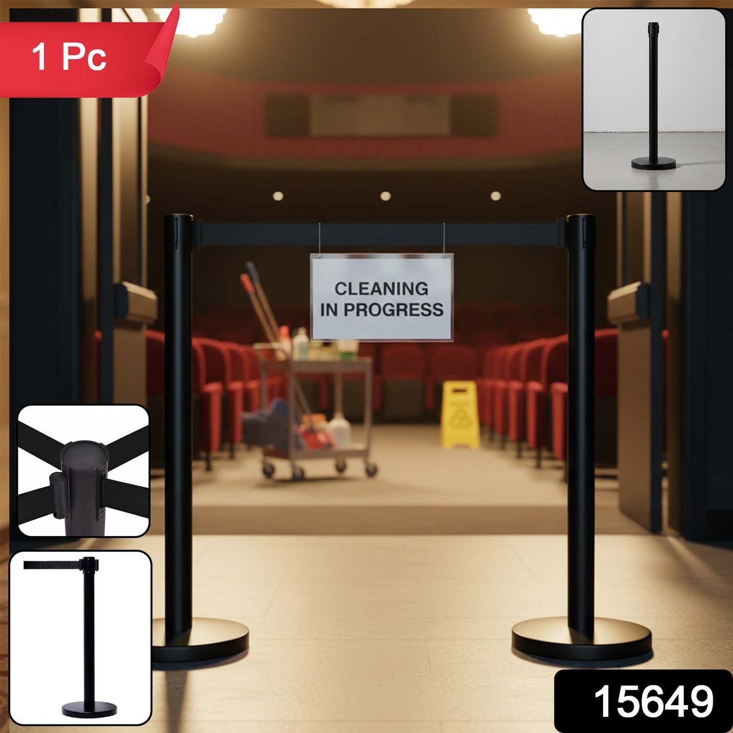 Heavy Duty Retractable Belt Crowd Control Pole with Sturdy Base – 1 Pc