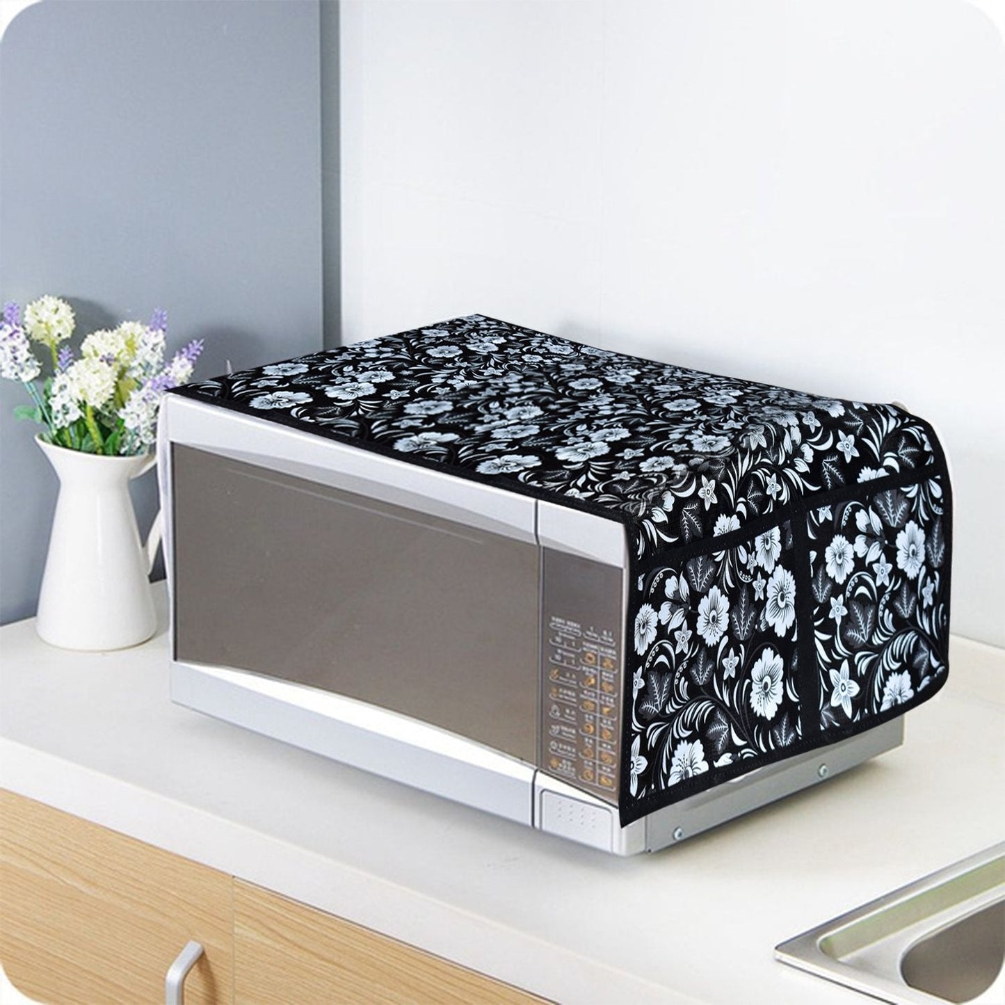 Microwave/Oven Top Cover with 4 Utility Pockets (Mix Design)
