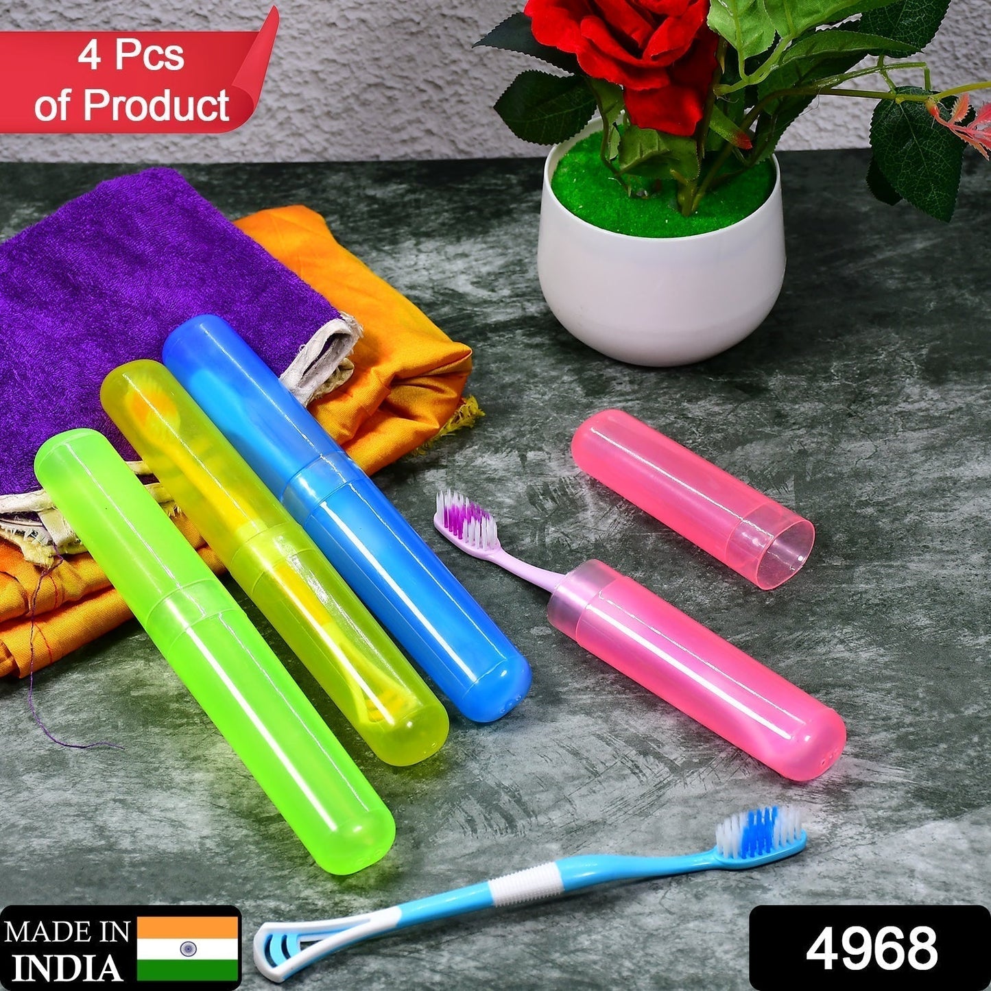 4-Piece Anti-Bacterial Plastic Toothbrush Cover Set – Travel Holder Cases