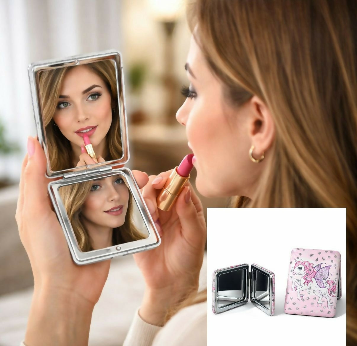 Kids Compact Foldable Pocket Mirror with Cute Cartoon Design