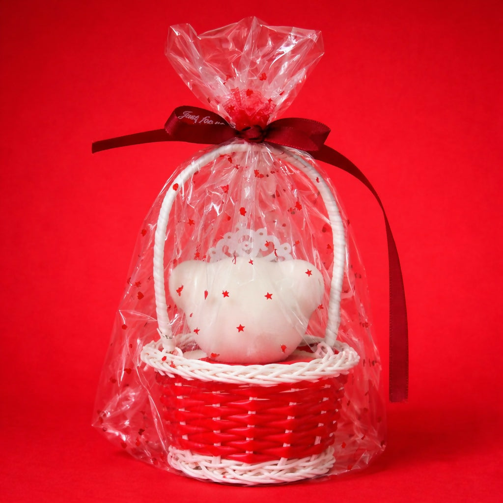 Red Cute Teddy Gift Basket with Crown Decorative Showpiece