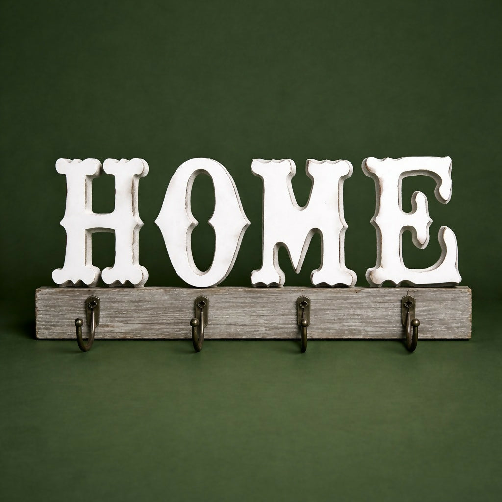 Wooden HOME Key Holder Wall Mount with Hooks for Keys Organizer