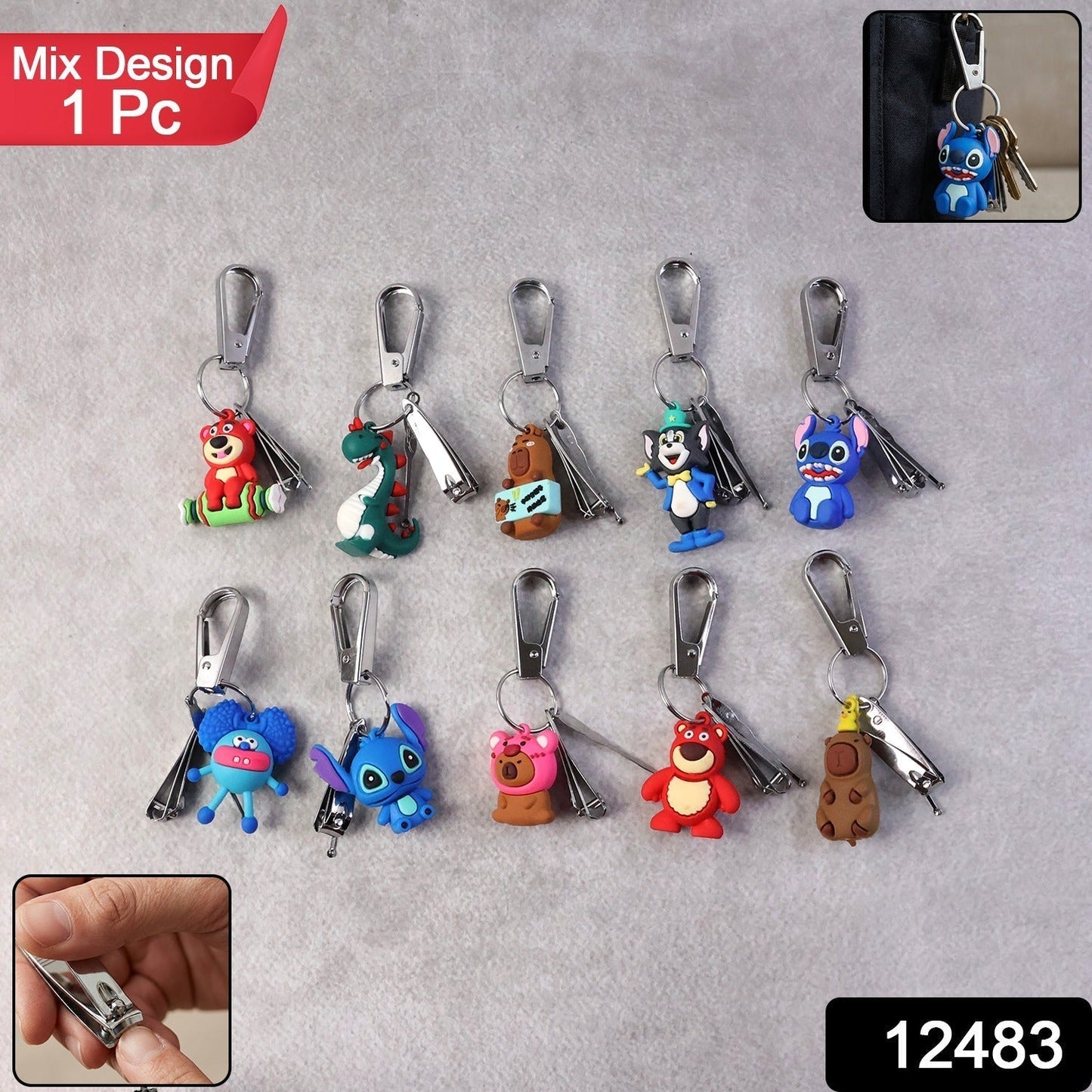 Mix Design Cartoon Nail Cutter Keychain with Mini Nail Clipper (1 Pc)