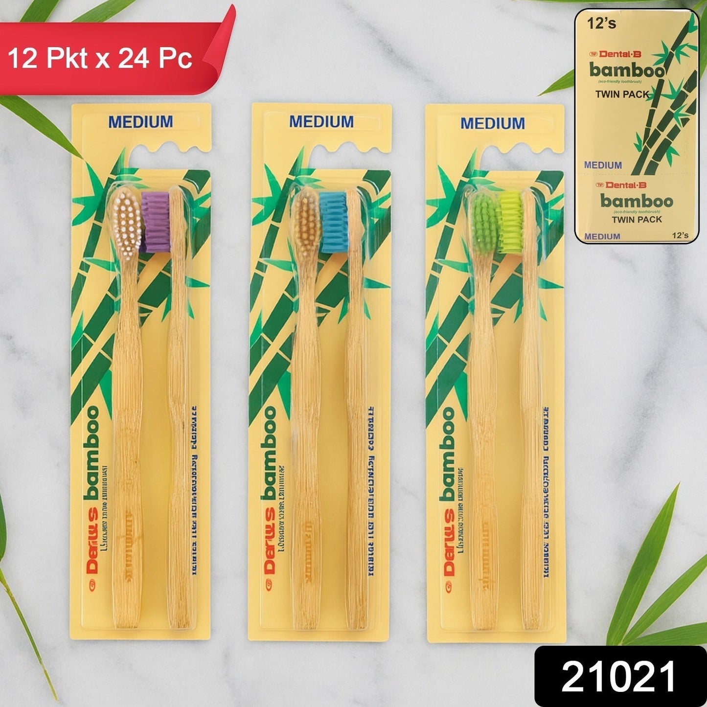 Eco-Friendly Bamboo Toothbrush Twin Pack (12 Packets x 24 Pieces)