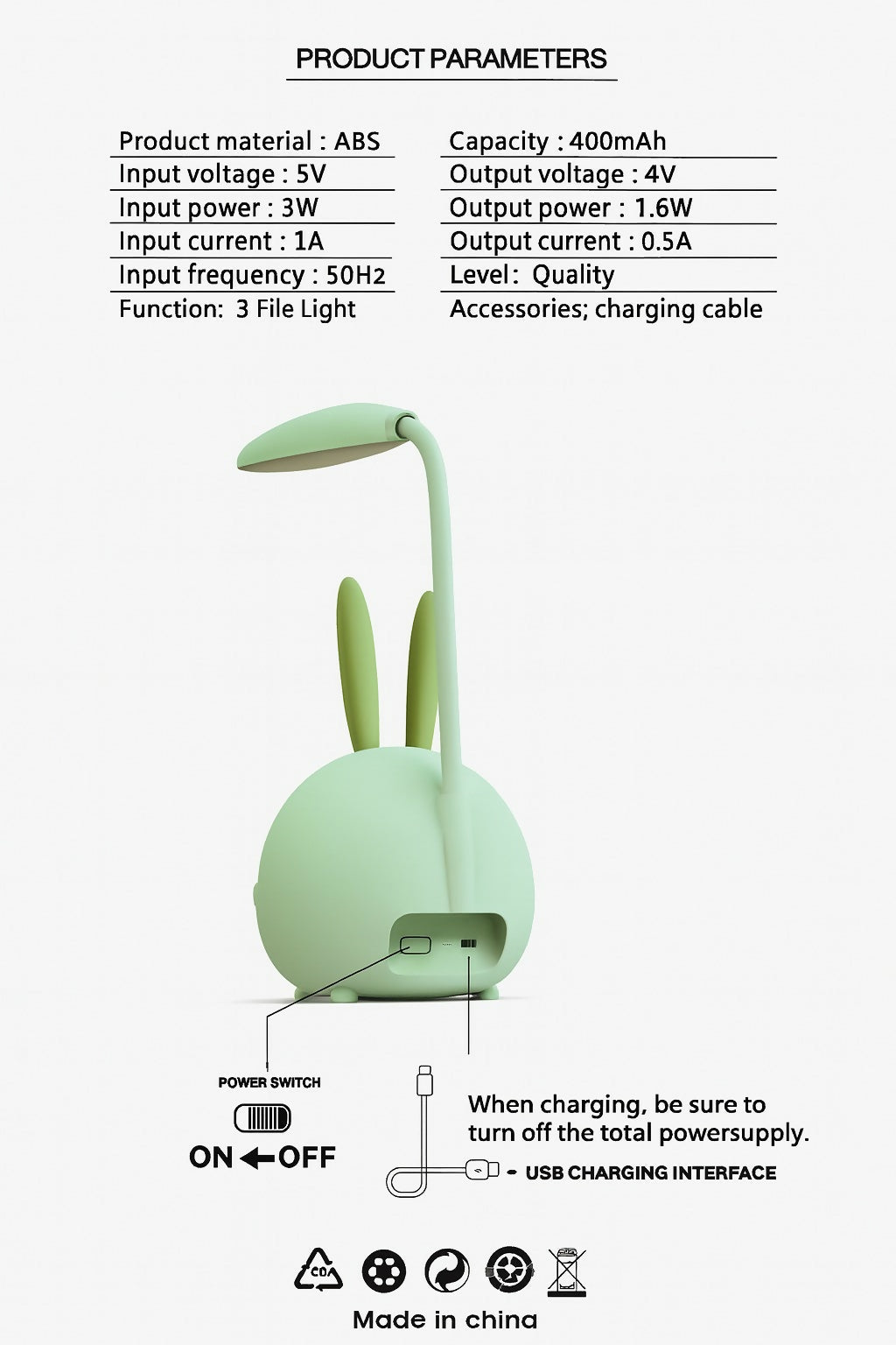 Adorable Pink Bunny Shaped LED Desk Lamp with Flexible Neck