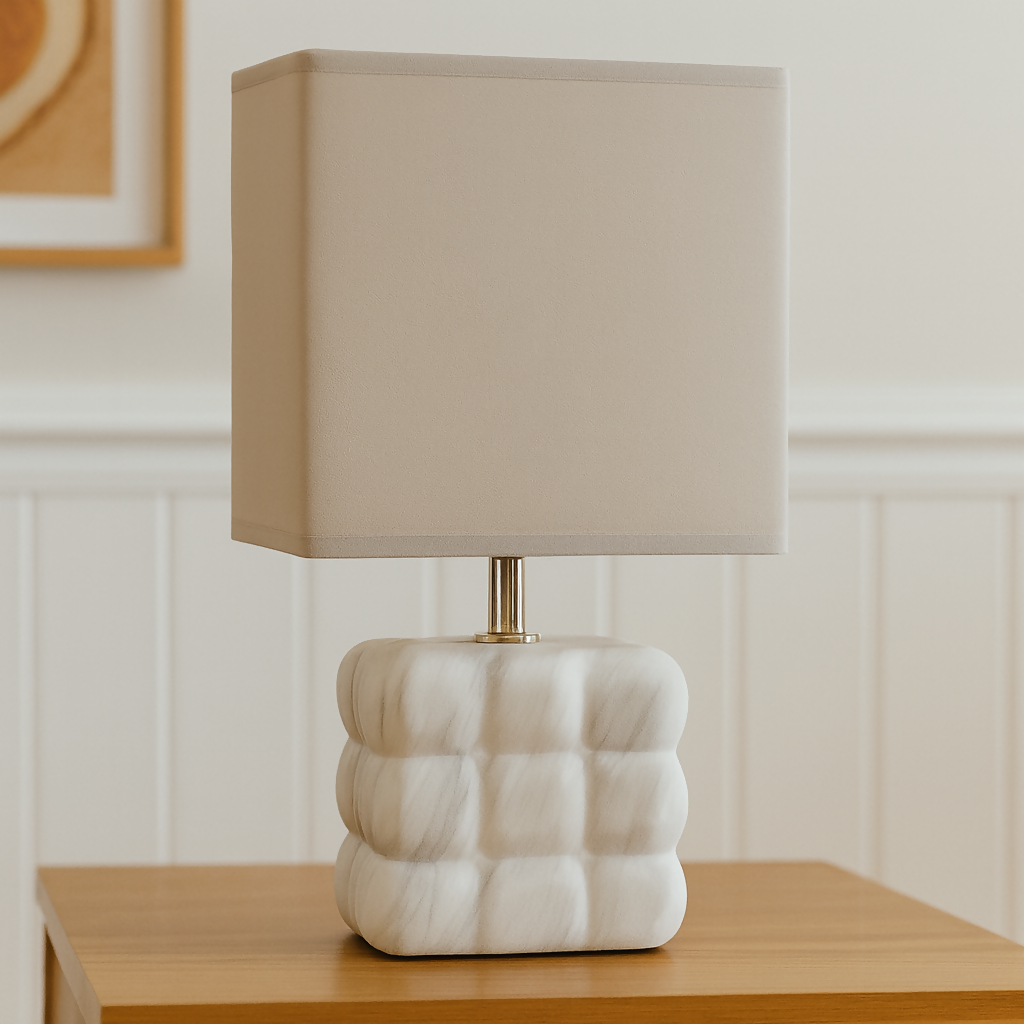 White Bubble Ceramic Table Lamp with Fabric Shade for Home Decor