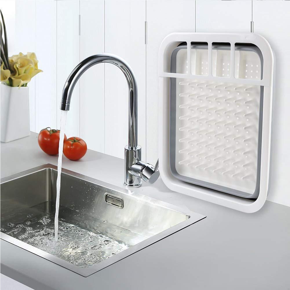 Collapsible Folding Silicone Dish Drying Drainer Rack with Spoon Fork Storage Holder