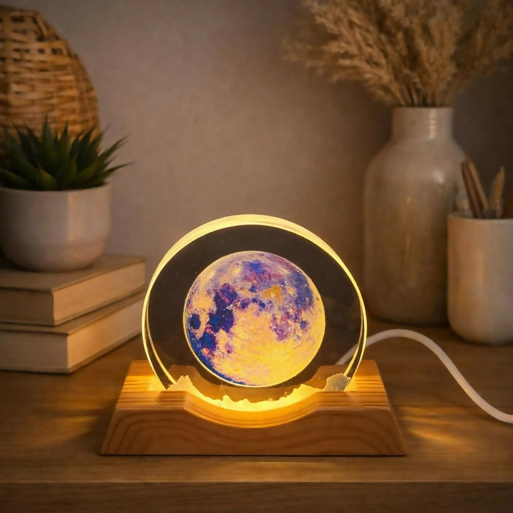 LED Acrylic Lamp with Wooden Base Night Light