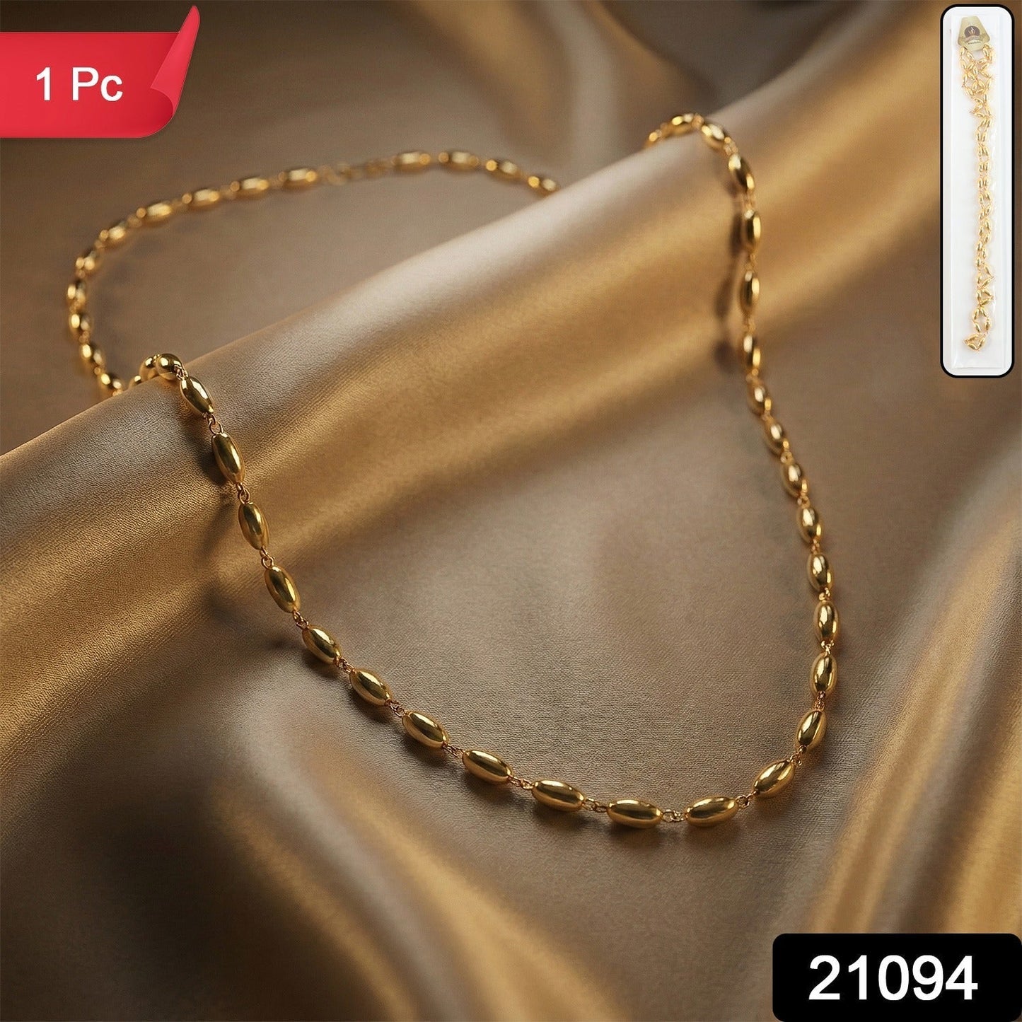 Elegant Gold-Tone Oval Bead Necklace Chain for Women (1 Pc)