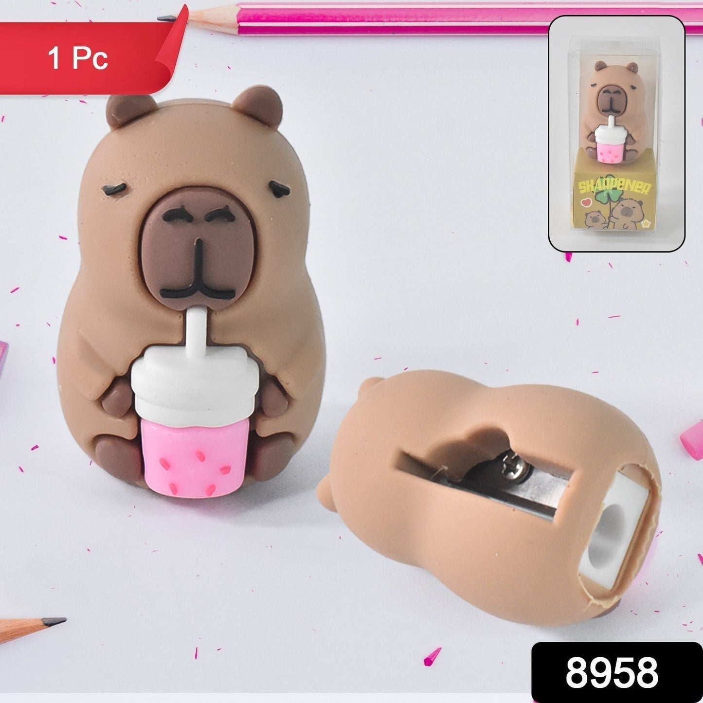 Cartoon Shape Pencil Sharpener with Built-In Eraser (1 Pc)
