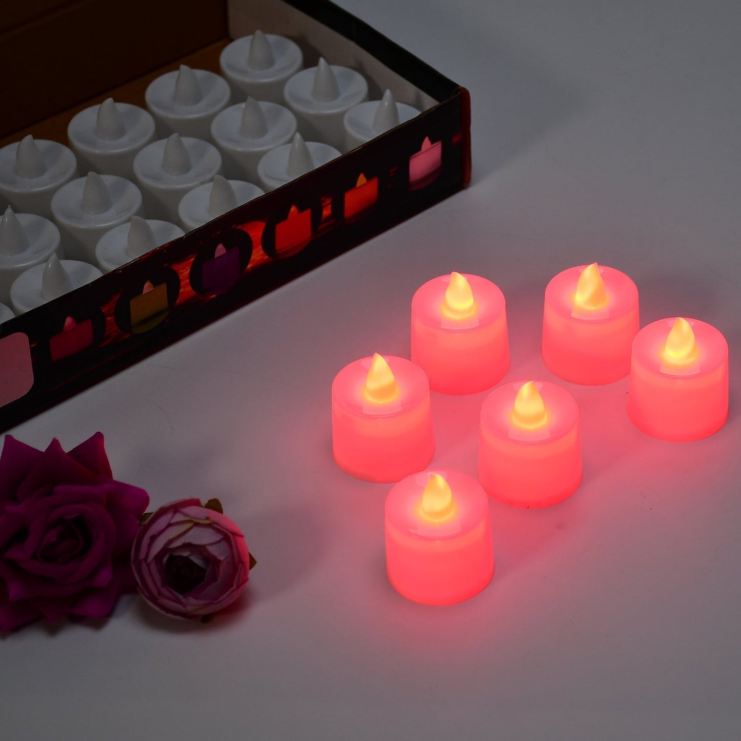 Red LED Tealights – Smokeless Flameless Candles for Home Décor (24 Pcs)