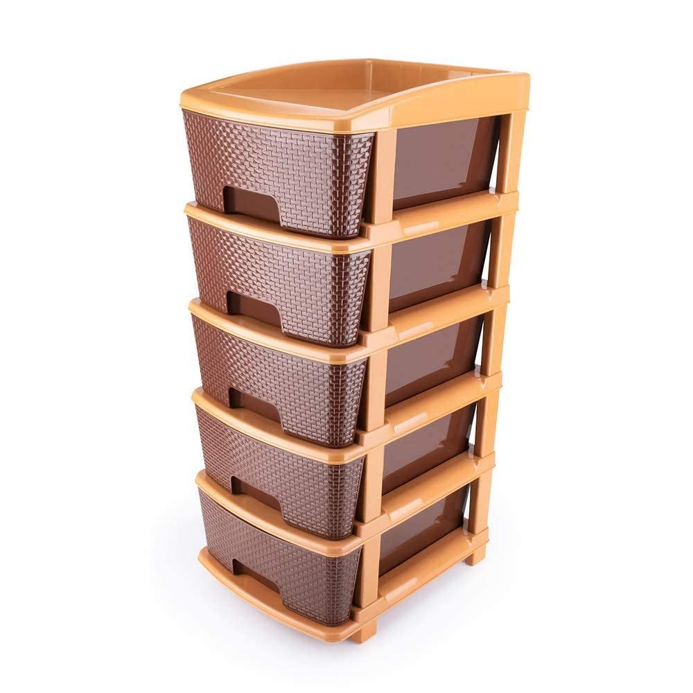5tier Plastic Modular Drawer System For Multiple Use (Brown colour)