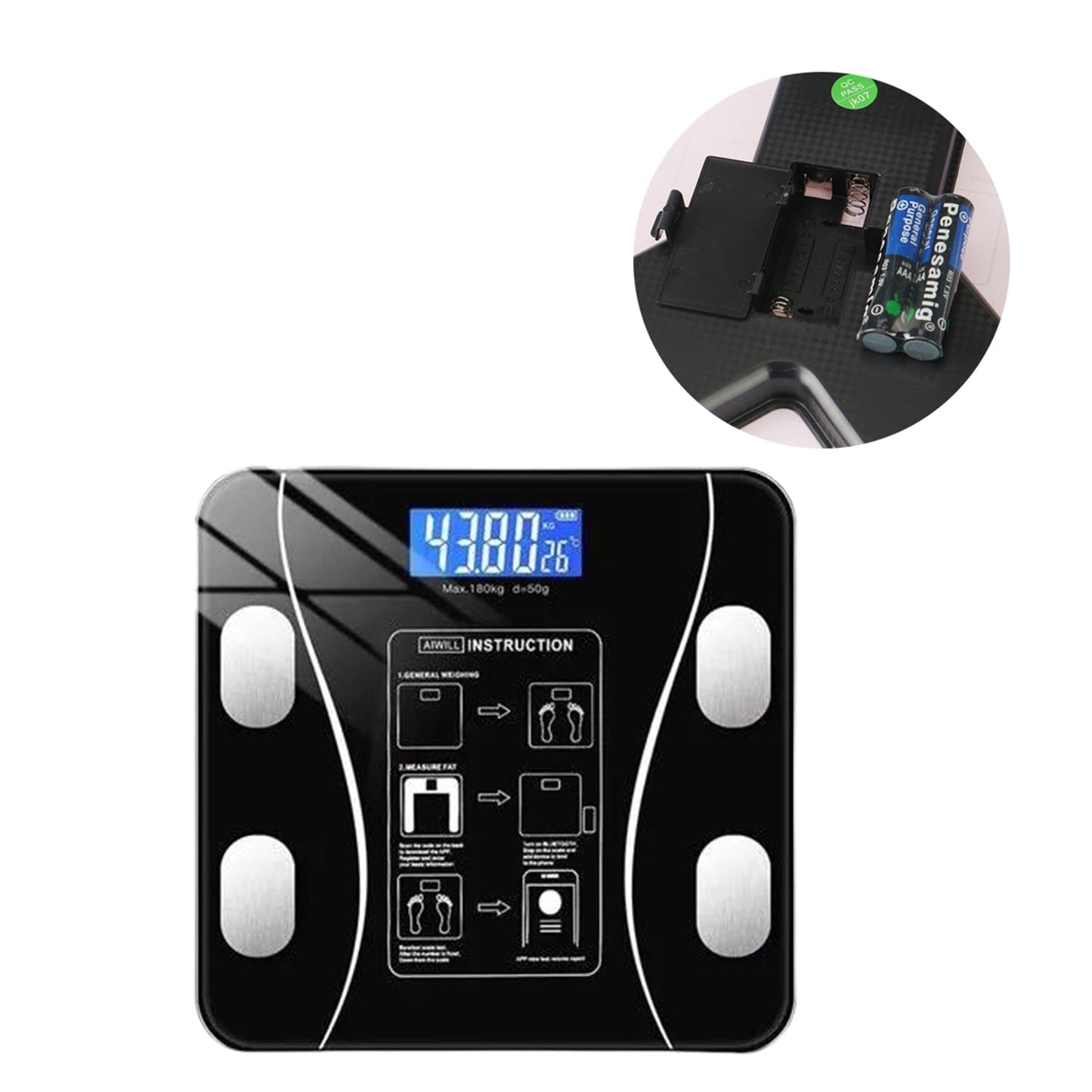 Bluetooth Body Fat Scale Digital Smart Body Weight Scale iOS and Android App to Manage Body Weight, Body Fat, Water, Muscle Mass, BMI, BMR, Bone Mass and Visceral Fat with BMI Scale