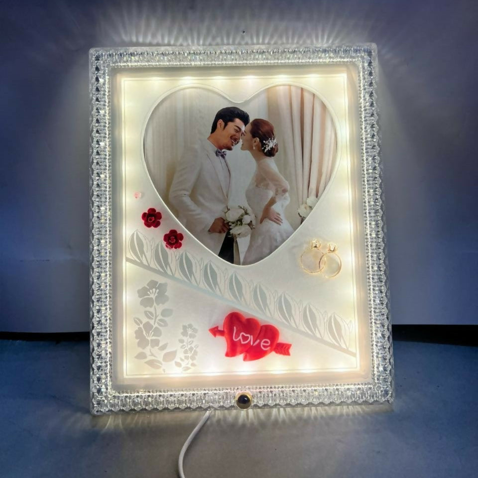 Large Size LED Photo Frame Lamp with Heart Shape & Love Design | Romantic Couple Night Light with Customized Picture | Wedding Anniversary Valentine Gift Decorative Table Lamp for Bedroom & Home Décor