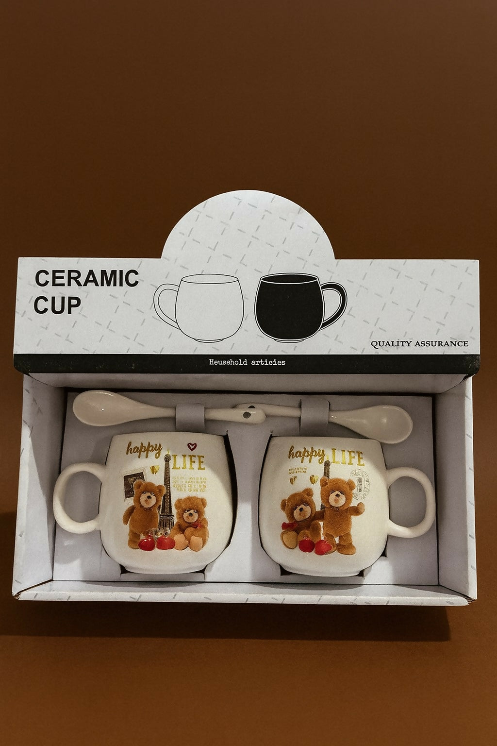 Teddy Bear Couple Ceramic Mug Set with Spoons – Gift for Couples