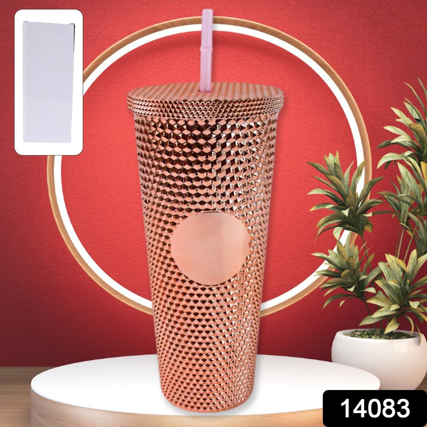 Studded Cup Tumbler Straw Lid - Plastic Double Walled Cold Cup for iced Coffee