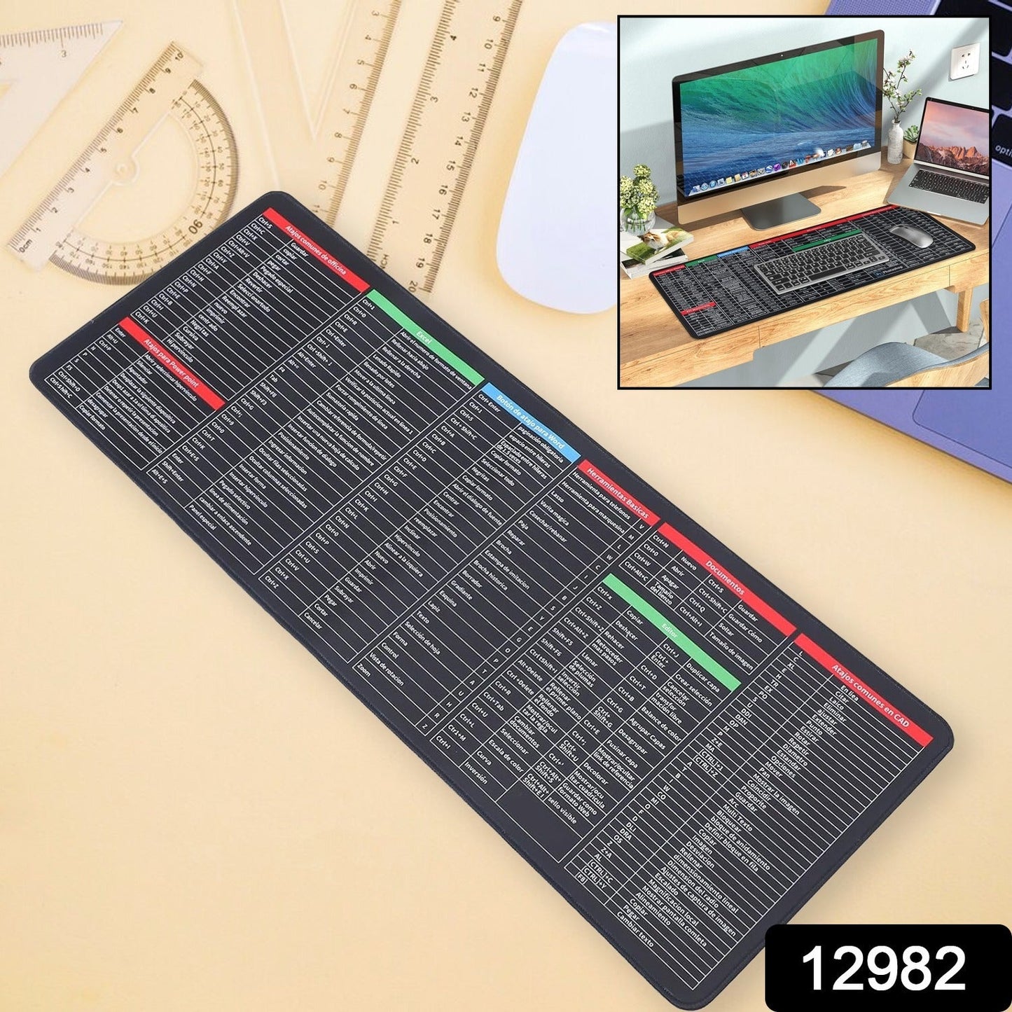 Mat of Shortcut Keyboard Mouse Pad Mat Mouse Pads for Desk Quick Key Super Large Anti-slip Keyboard Pad Desk Accessories Desktop Mouse Pad Office Oversized Big Mouse Pad Rubber (80—30 Cm)