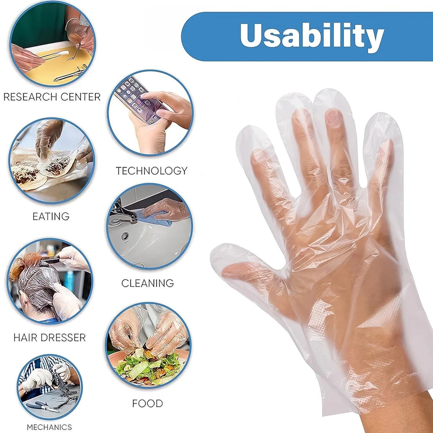 Disposable Clear Plastic Gloves (100 Pc, Medium)