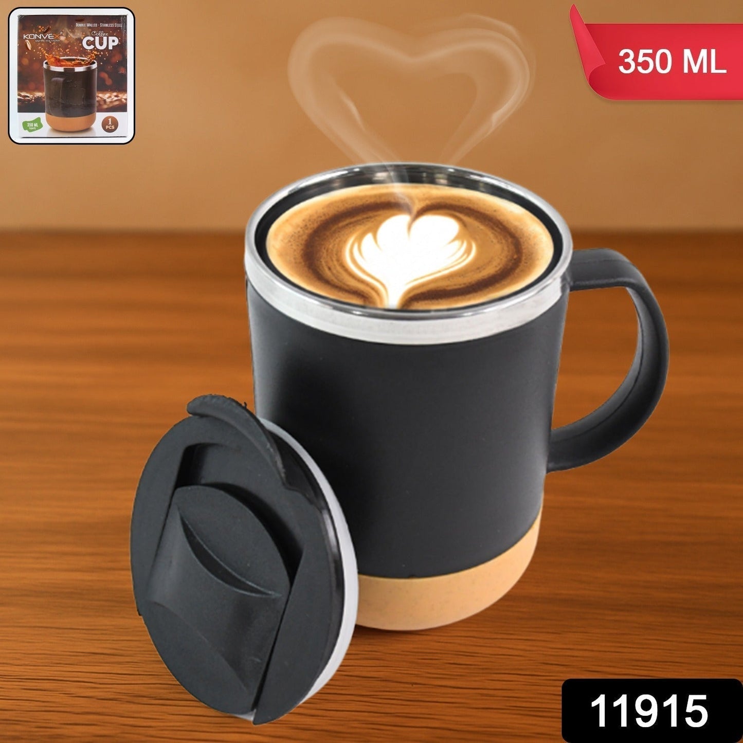 Insulated Coffee Mug with Spill-Proof Lid (Approx 350ML & 1 Pc)