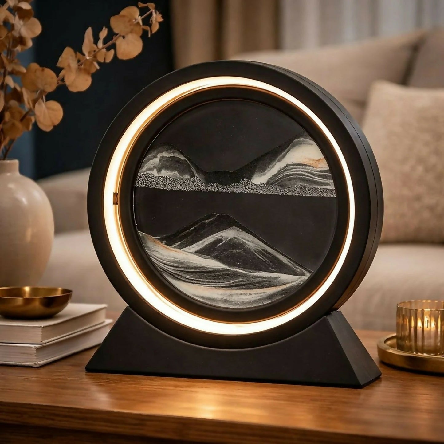 Round Sand Art LED Lamp Moving Sand Frame Night Light