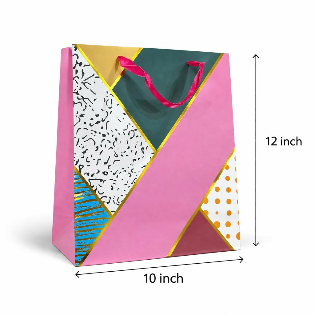 Multicolor Geometric Design Gift Paper Bag with Handle 1 Piece